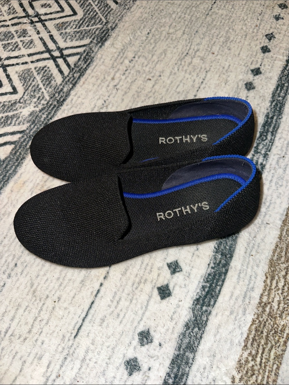 Rothy's Black Knit Slip-On Loafers with Blue Accent